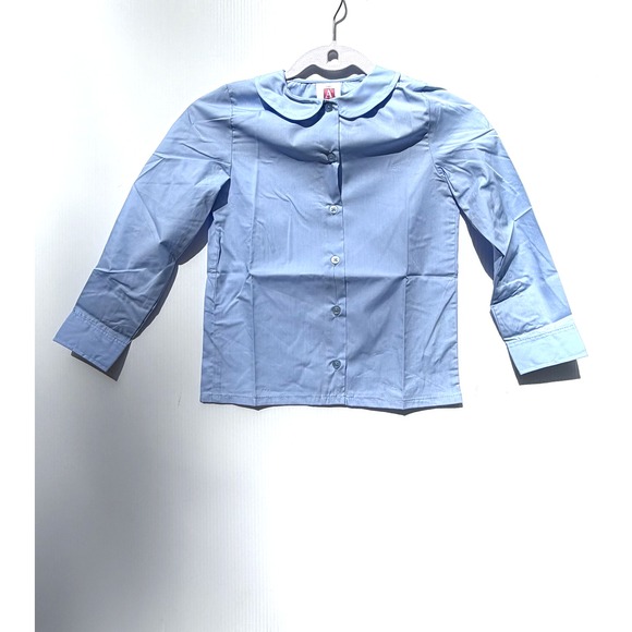 A+ Other - A+ School Apparel Girls Peter Pan Blouse Long Sleeve Blue Uniform Shirt YXS